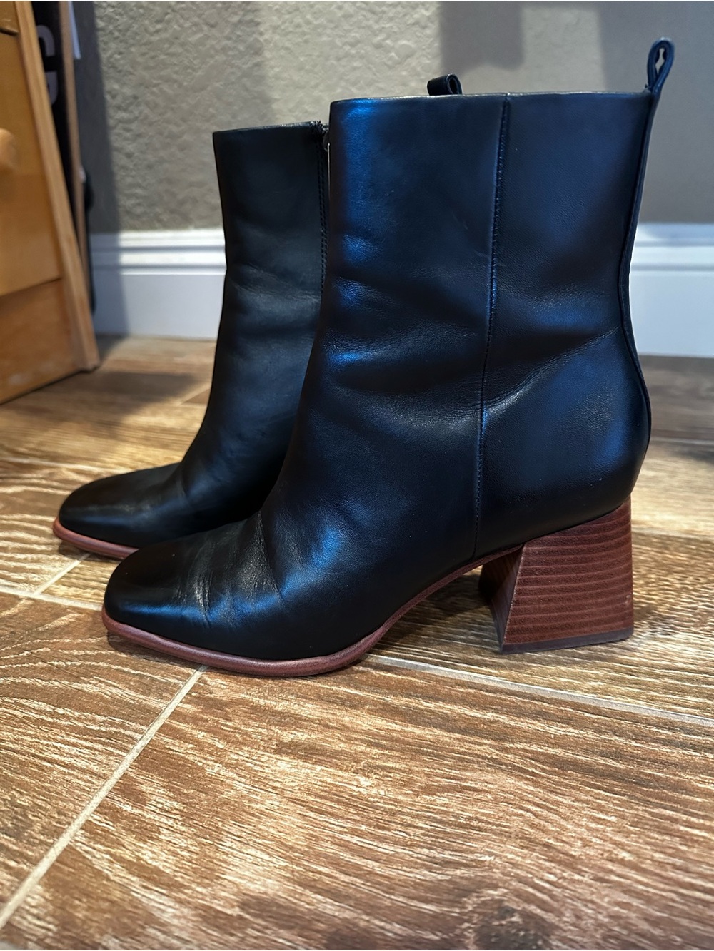 Marc Fisher Black Leather Block Heel Ankle Booties